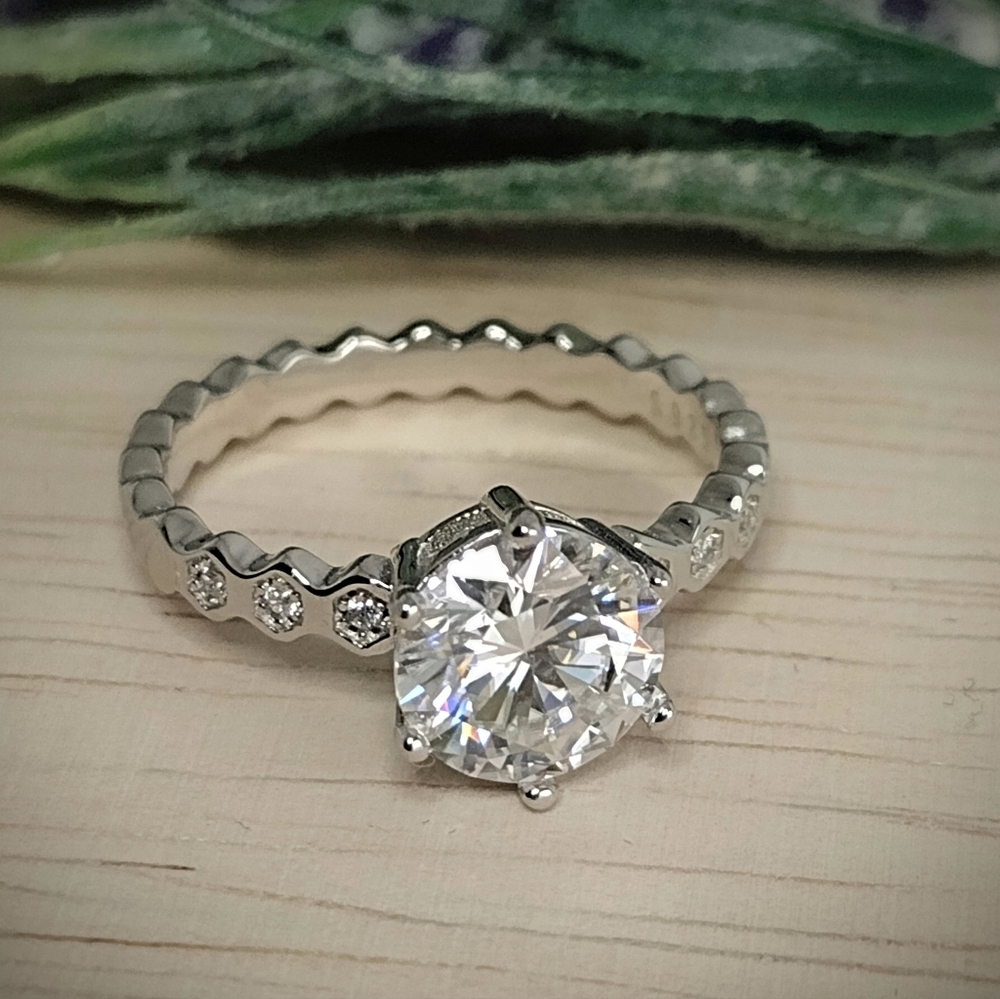 2ct Clear Round Cut Moissanite Diamond Ring Size 7 925 Sterling Silver